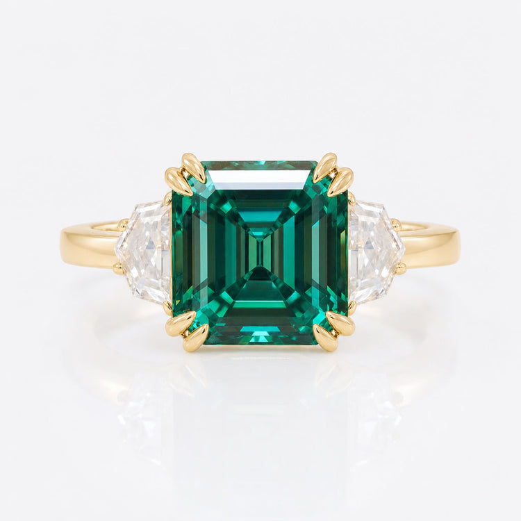Unique 2.94 Asscher with Epaulettes Moissanite Three Stones Engagement Ring