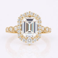 Vintage Inspired 3.94 TCW Emerald Cut Unique Moissanite Engagement Ring