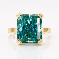 8.44 TCW Cyan Blue Radiant Cut Hidden Halo Moissanite Engagement Ring