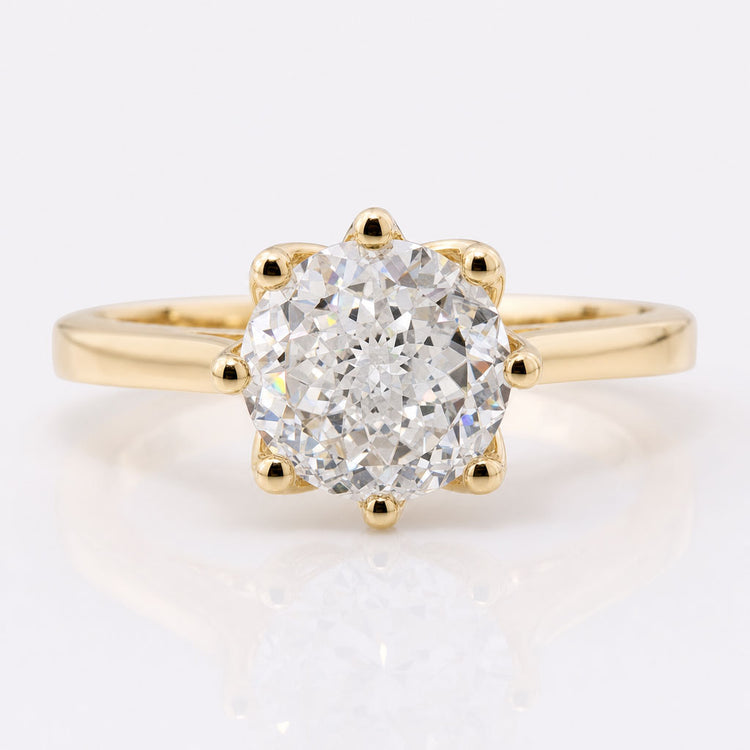 Unique 1.48 CT Portuguese Cut Traditional Cathedral Set Moissanite Solitaire Engagement Ring