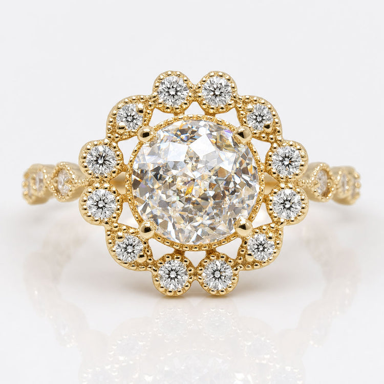 Antique 1.79 TW Jubilee Cut Cathedral Setting Moissanite Halo Engagement Ring