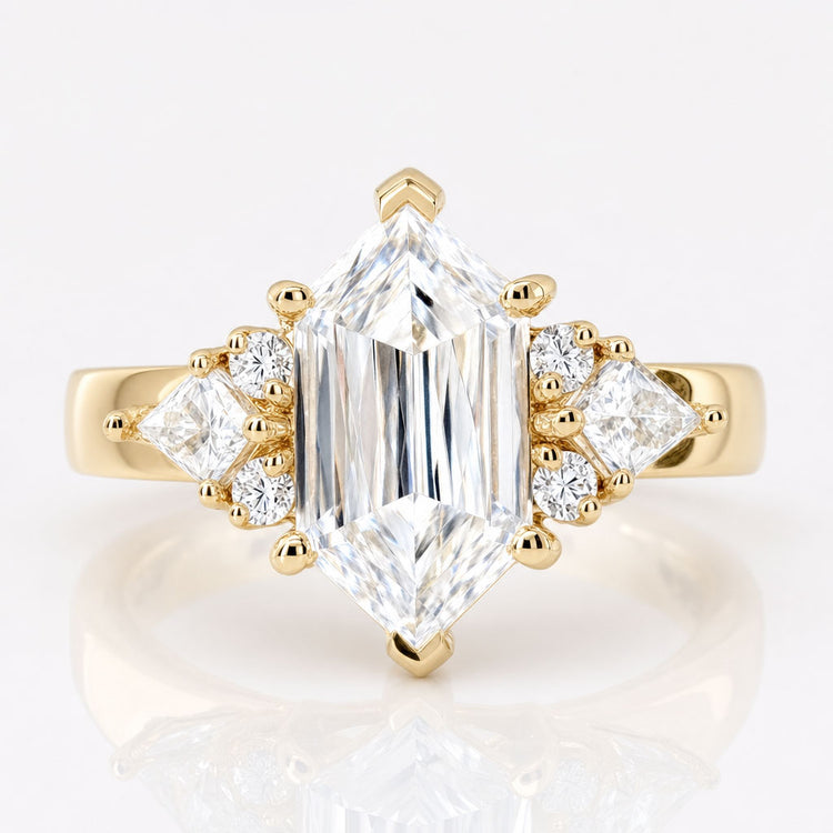 Dual Row Pave Set Vintage Inspired 2.66 TW Hexagon Criss Cut Unique Moissanite Engagement Ring