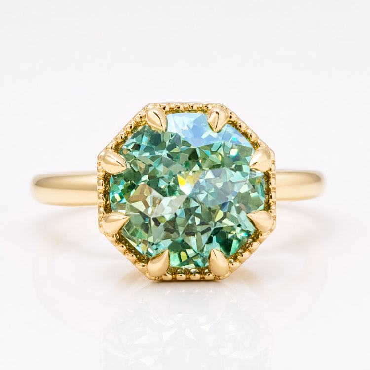 Unique 2.05 CT Green Jubilee Cut Moissanite Solitaire Engagement Ring
