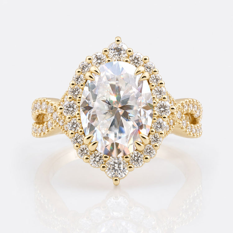 Oval Engagement Ring, 4.07 TW Crushed Ice Oval Cut Moissanite Ring