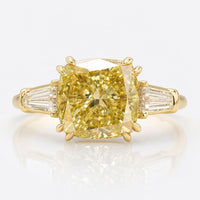 Cushion Cut Canary Yellow Moissanite Three Stone Ring 2.9 CT