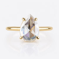 Pear Rose Cut Colourless Moissanite Solitaire Ring 2 CT