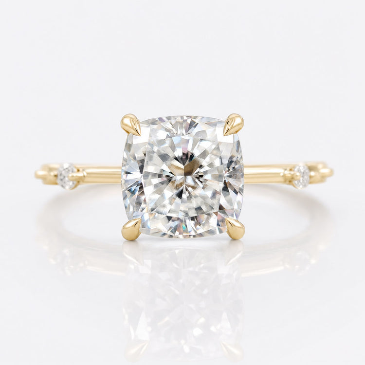 3.25 CT Cushion Cut Distance Pave Set Unique Vintage Style Moissanite Engagement Ring