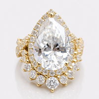 7.36 TW Pear Crushed Ice Moissanite Ring, Crossover Pave Set Unique Moissanite Engagement Ring