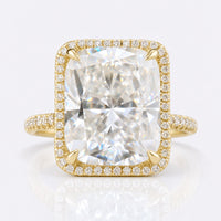 5.71 CT Cushion Cut Trio Pave Set Unique Moissanite Halo Engagement Ring, Wrap Pave Engagement Ring