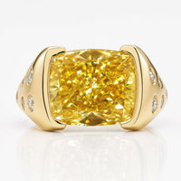 Cushion Cut Canary Yellow Moissanite Half Bezel Setting Ring 5.6 CT