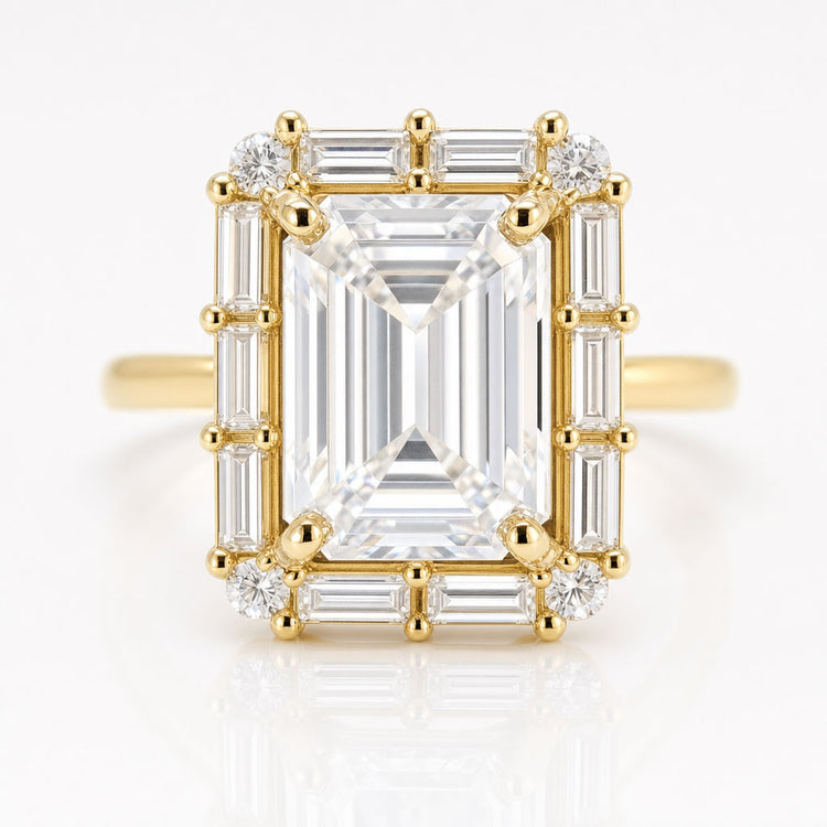 3.31 CT Emerald Cut Side Baguette Cathedral Vintage Moissanite Engagement Ring