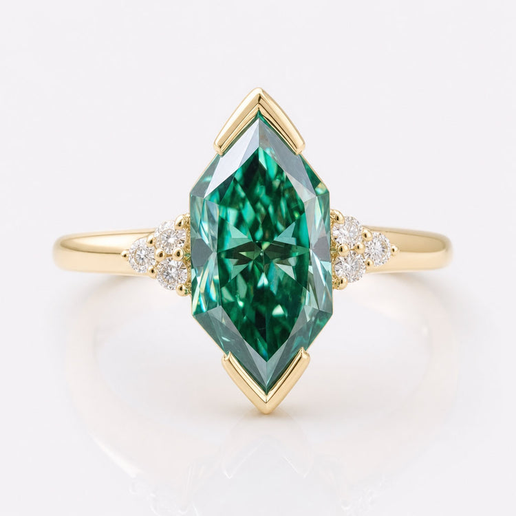 Dutch Marquise Green Moissanite Infinity Vintage Ring 2.1 CT