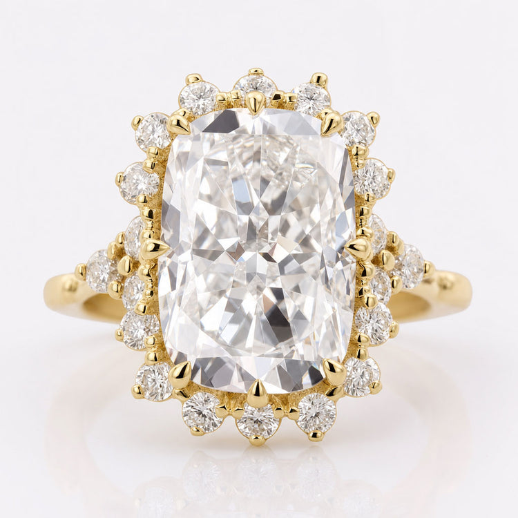 Cushion Rensu Cut Moissanite Floating Bubble Halo Vintage Pavé Ring 5.1 TCW