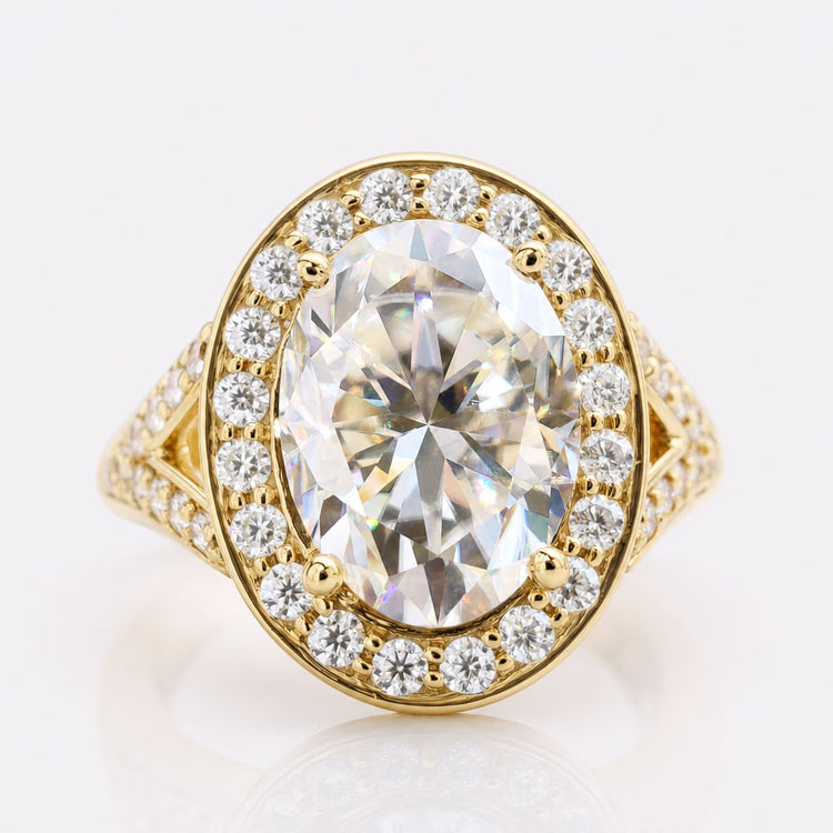 3.29 CT Oval Moissanite Split Shank Halo Engagement Ring