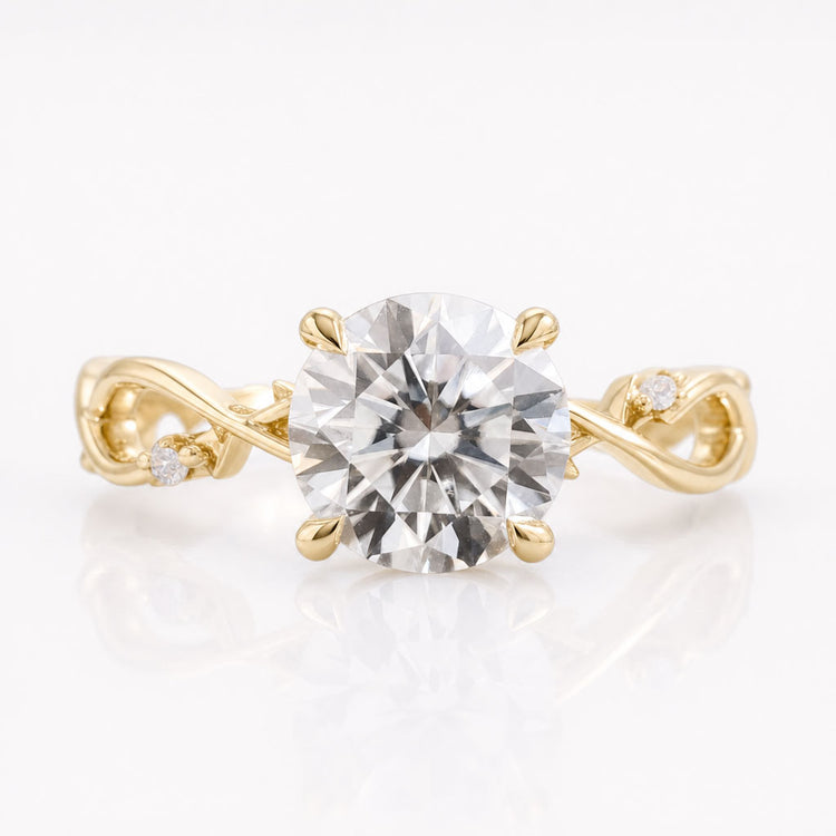 Round Moissanite Engagement Ring, Twisted Shank Ring