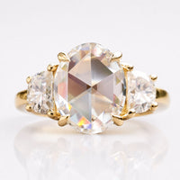 Oval Rose Cut and Half Moon Moissanite Three Stone Ring 2 CT