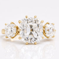 Vintage Style Engagement Ring, 2.64 TW Cushion Old Mine Cut Three Stone Ring