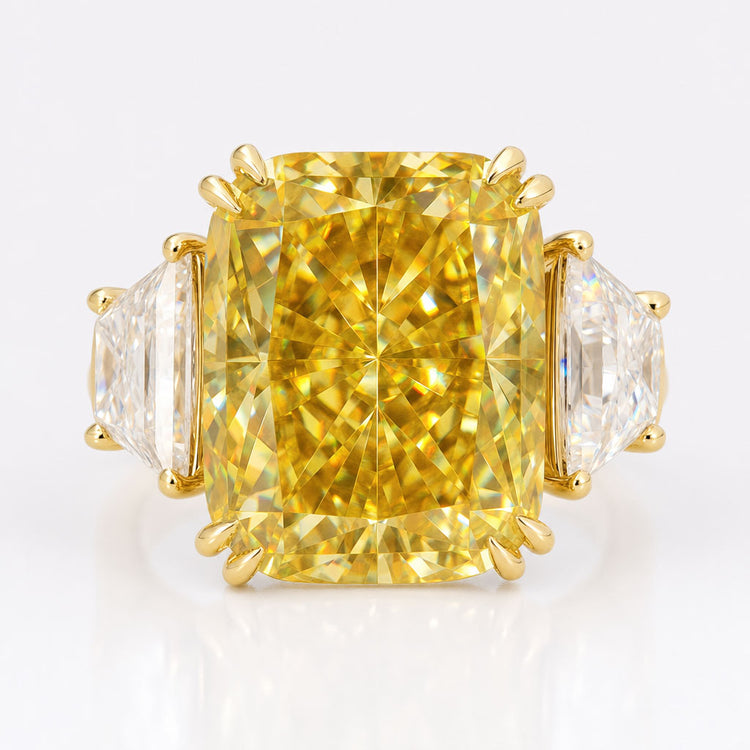 Radiant Moissanite Canary Three Stone Ring 8.9 CT