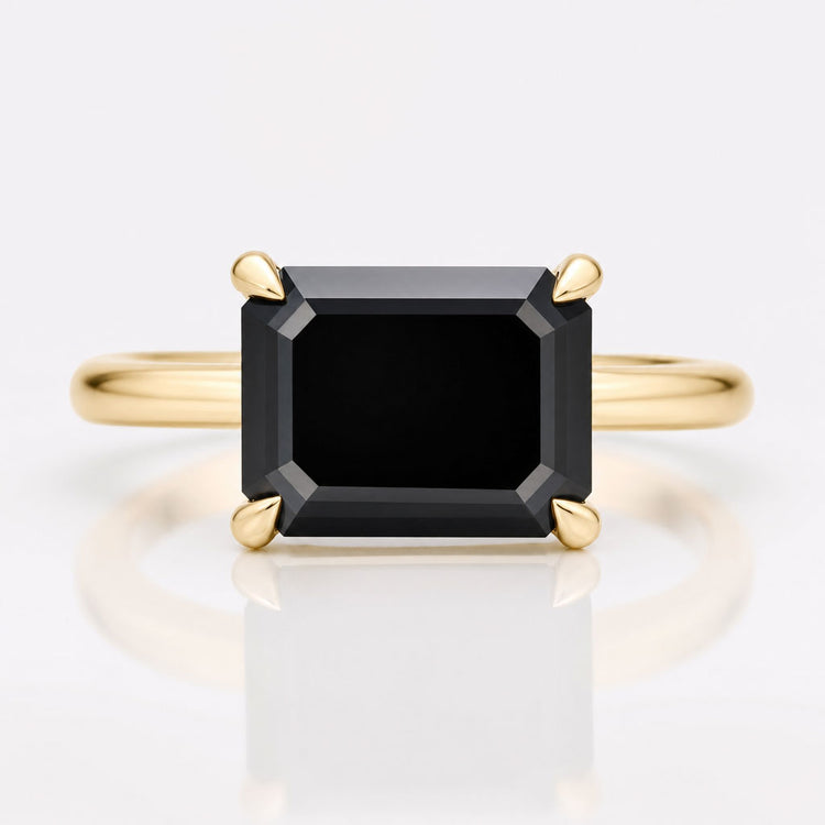 Emerald Cut Black Moissanite East to West Solitaire Ring 2.7 CT