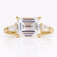 Emerald and Baguette Cut Moissanite Three Stone Ring 4 TCW