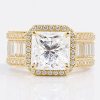 2.86 CT Square Radiant Cut Moissanite Engagement Ring, Pave Baguette and Round Moissanite