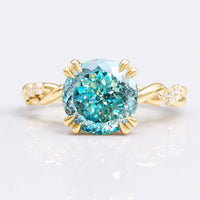 Portuguese Cut Cyan Blue Moissanite Hidden Halo Twisted Pavé Shank Ring 0.5 - 5 CT