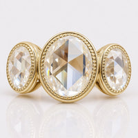 Oval Rose Cut Moissanite Three Stone Bezel Ring 3.54 TW