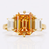 Emerald Cut Champagne Moissanite Three Stone Ring 0.2 - 5 CT