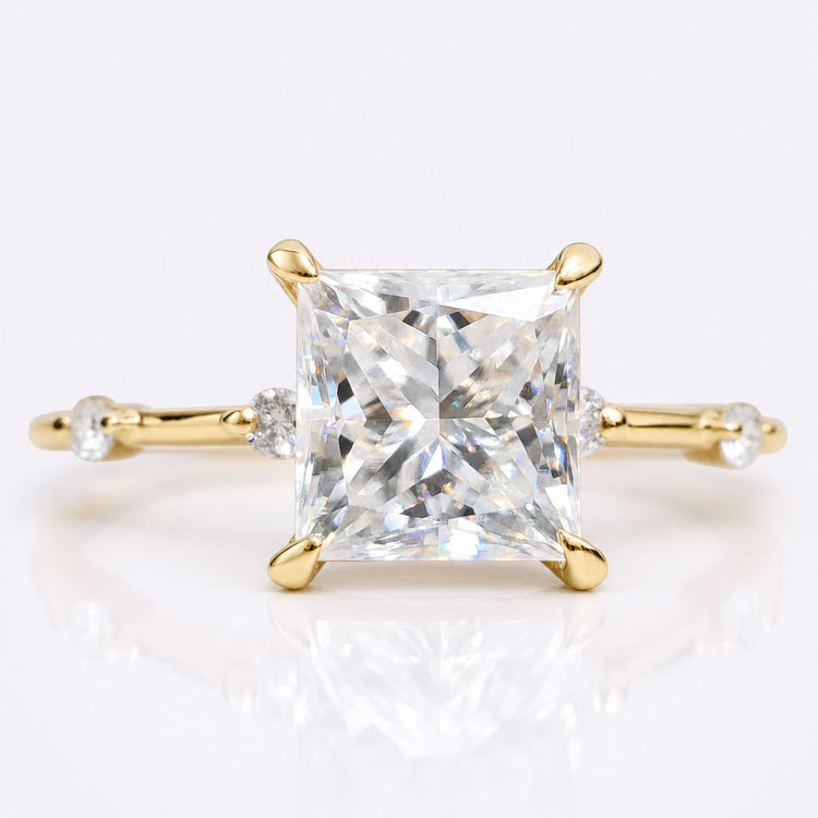 Princess Cut Moissanite Floating Bubble Distance Pavé Ring 1.5 CT