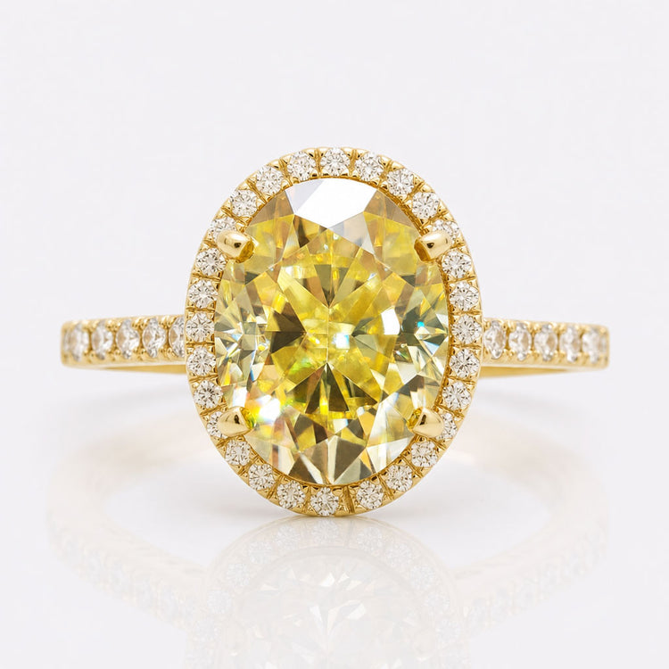 2.36 CT Oval Cut Canary Yellow Moissanite Halo Engagement Ring