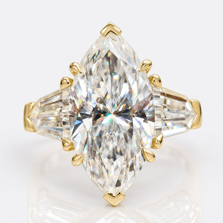 Marquise and Bullet Cut Moissanite Three Stone Ring 5.3 CT