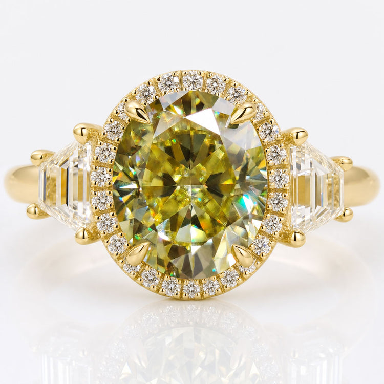 Oval Cut Canary Yellow Moissanite Pavé Halo Side Stones Ring 4.4 CT