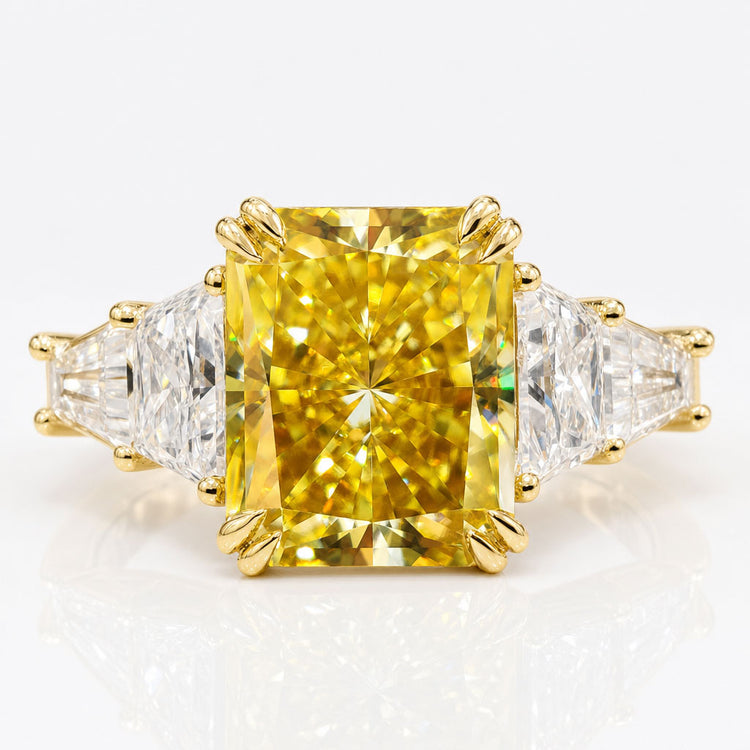 3.73 CT Radiant Cut Canary Yellow Moissanite Five Stone Engagement Ring