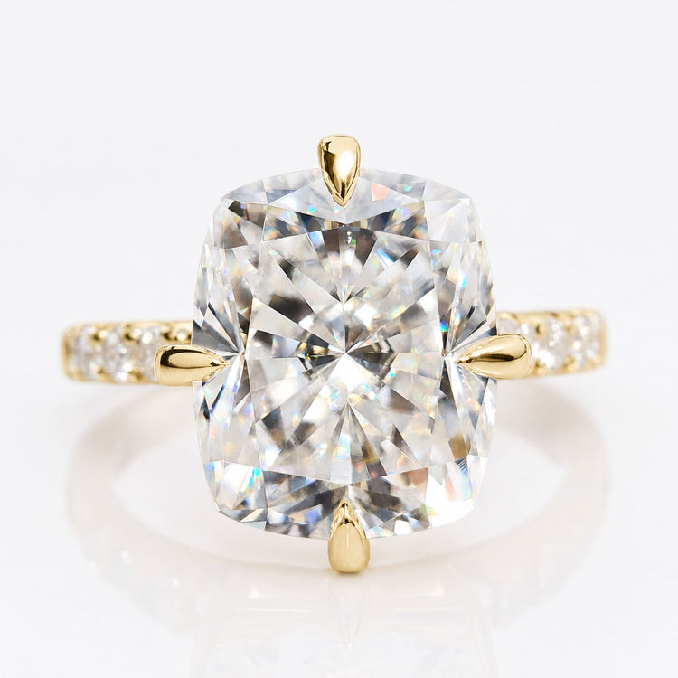 Cushion Cut Moissanite Pavé Hidden Halo Compass Setting Ring 5.5 CT