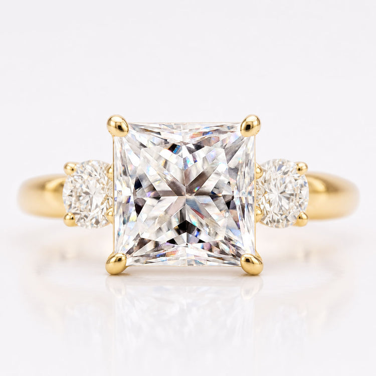 Princess Cut Moissanite Twisted Pavé Shank Three Stone Ring 2.1 CT