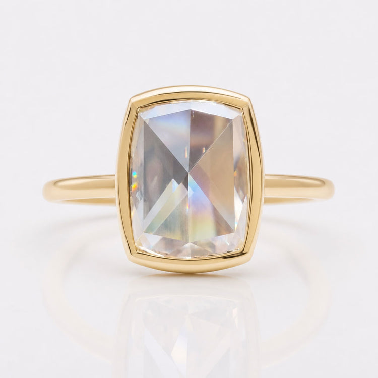 Cushion Rose Cut Moissanite Solitaire Bezel Ring 3.5 CT