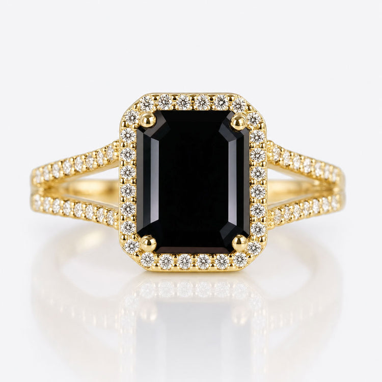 Emerald Cut Black Moissanite Split Shank Pavé Ring 3 CT