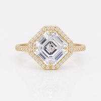 Asscher Cut Moissanite Cathedral Set Pavé Halo Ring 11.8 CT