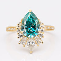 Pear Cut Green Moissanite Half Halo Set Pavé Ring 1.8 TCW