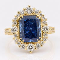 Radiant Blue Moissanite Antique Pavé Halo Vintage Ring 2.8 CT