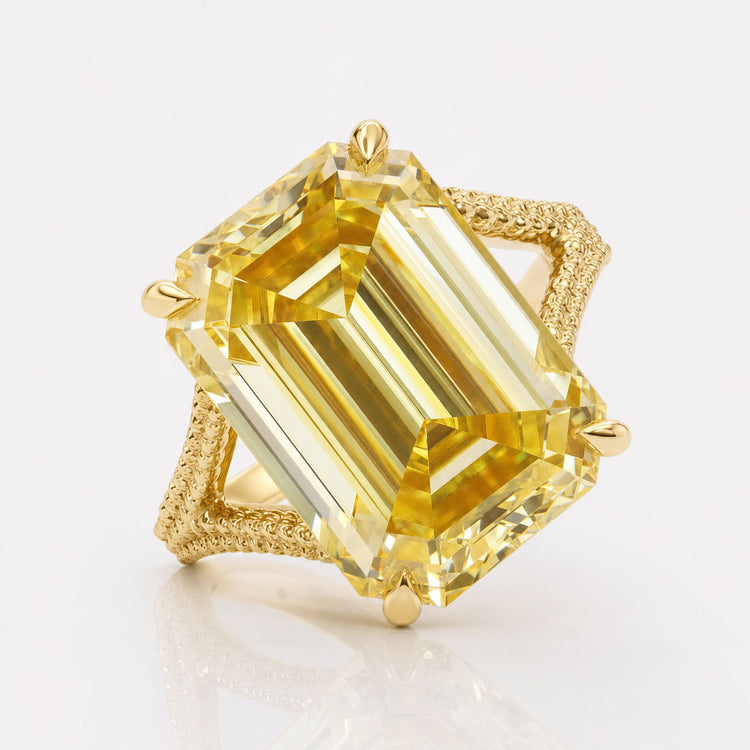 Emerald Cut Canary Yellow Moissanite Split Pavé Shank Ring 8.3 CT