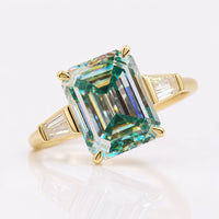 Emerald Cut Cyan Blue Moissanite Three Stone Ring 4 CT