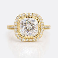 Cushion Rensu Cut Moissanite Pavé Halo Vintage Style Ring 2.2 CT