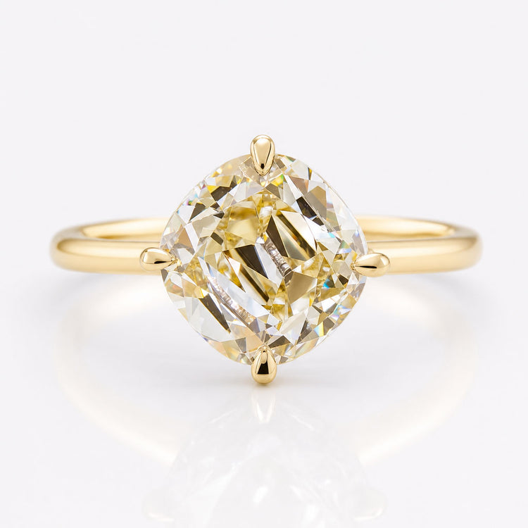 Cushion Old European Cut Light Yellow Moissanite Solitaire Ring 2.4 CT