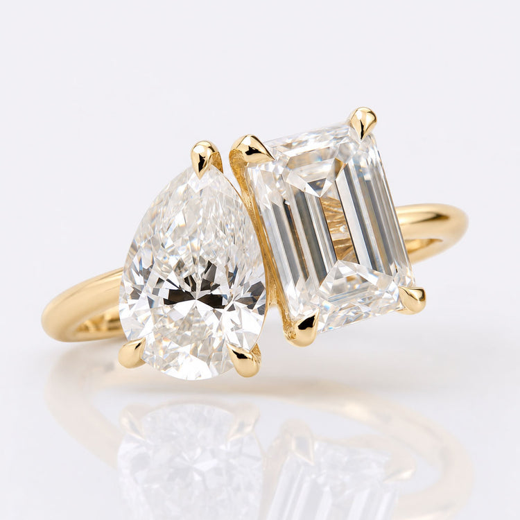 Pear & Emerald Cut Moissanite Toi et Moi 2 Stone Ring - 2.75 TCW