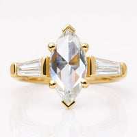 Marquise Rose Cut Moissanite Three Stone Ring 1.9 CT