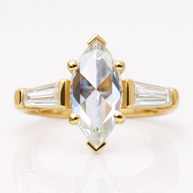 Marquise Rose Cut Moissanite Three Stone Ring 1.9 CT