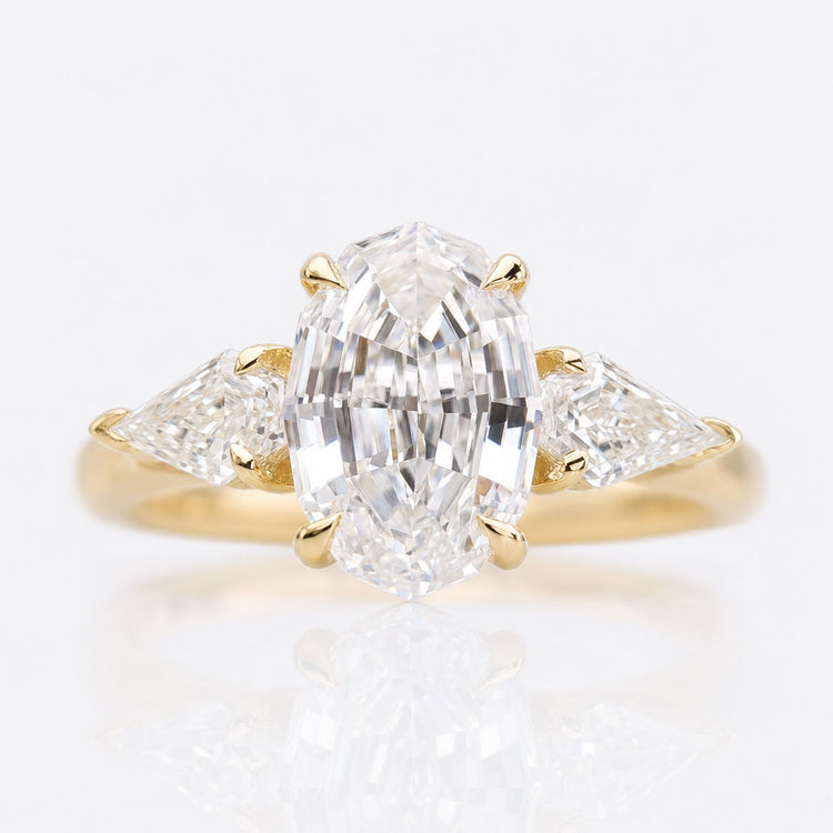 Oval Step Cut Moissanite Three Stone Ring 2 CT