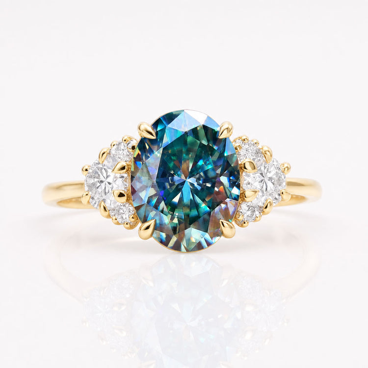Oval Cyan Moissanite with Side Stones Ring 2.3 TCW