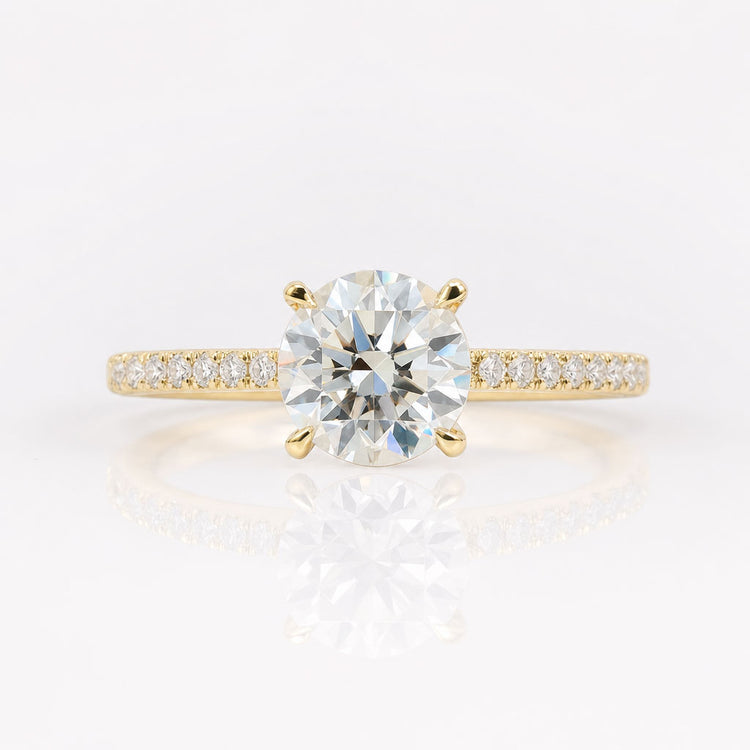 Round Brilliant Cut Moissanite Solitaire Pavé Band Ring - 1.7 CT